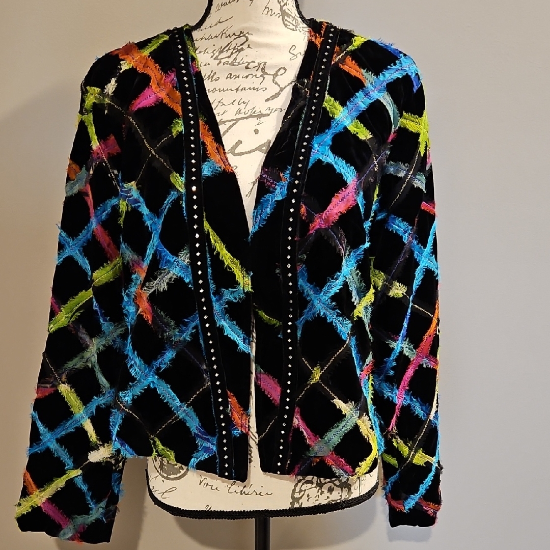 Chico's Velvet Multicolor Lattice Blazer Size 2